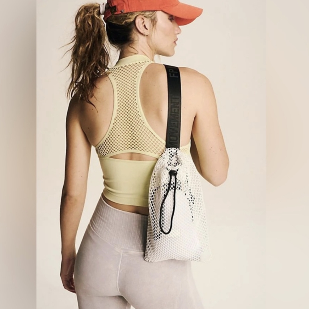 NWOT Free People Mesh Sling Bag In White Thick Black Strap